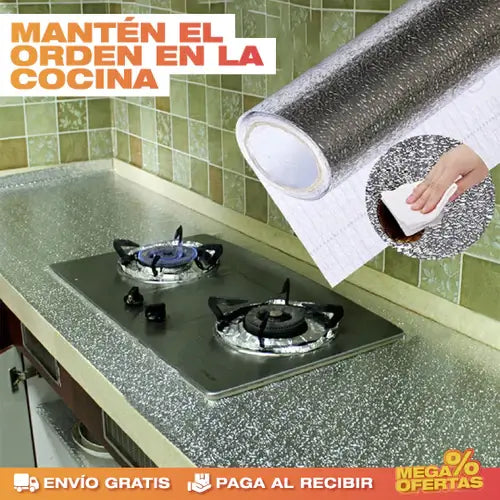 🎁 PROMO 3X1 | PAPEL ALUMINIO ADHESIVO DE COCINA 40cm x 3 m 🎁