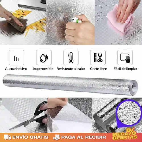 🎁 PROMO 3X1 | PAPEL ALUMINIO ADHESIVO DE COCINA 40cm x 3 m 🎁