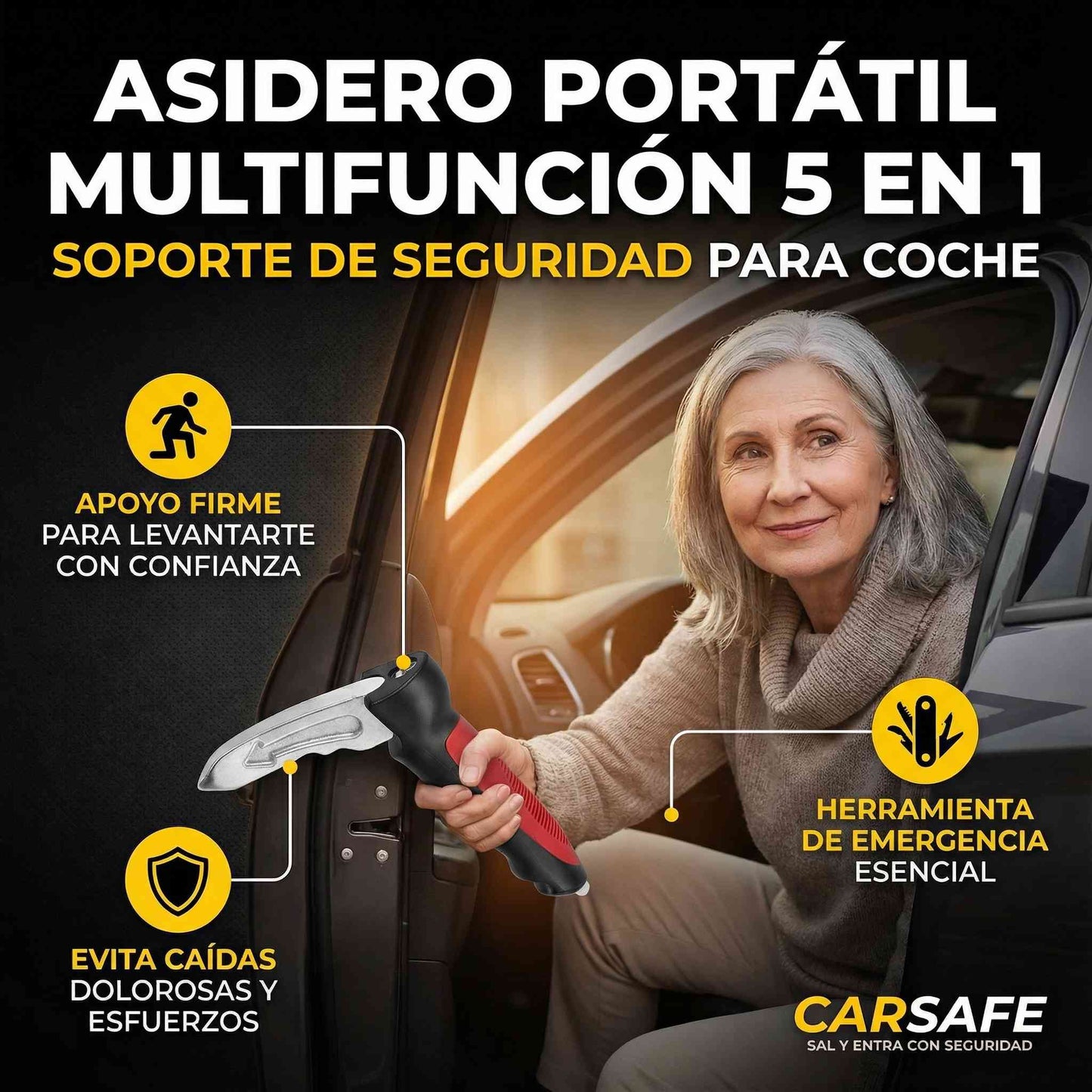 Asa de Apoyo 5 en 1 para Carro – Levántate sin dolor y viaja con más seguridad