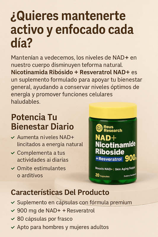 NAD+ & Resveratrol – Suplemento 900 mg Antienvejecimiento 80 cápsulas