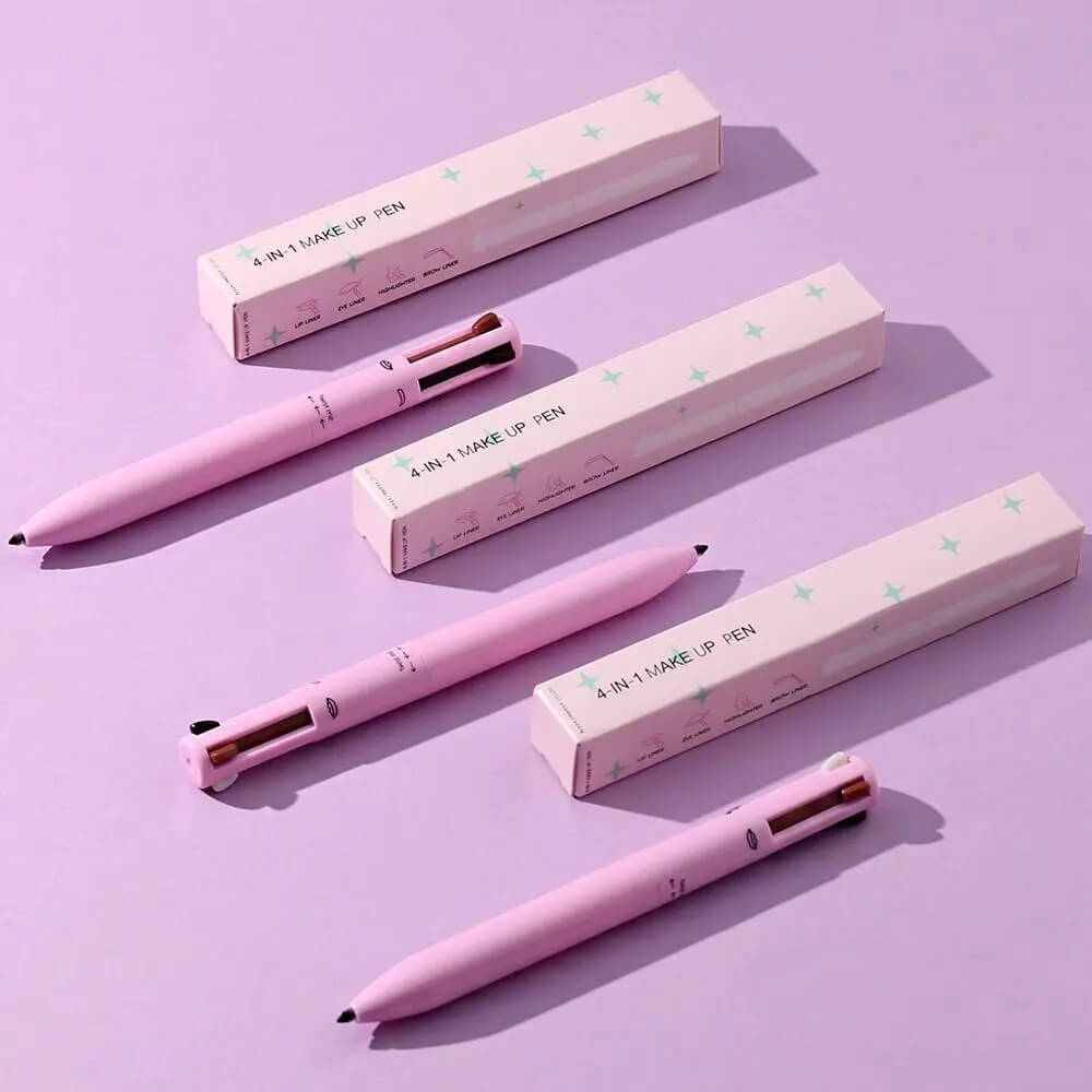 🎁 MEGA OFERTA 2X1 🎁 Bolígrafo de Maquillaje 4 en 1 | Delineador, Iluminador, Cejas y Labios Perfectos