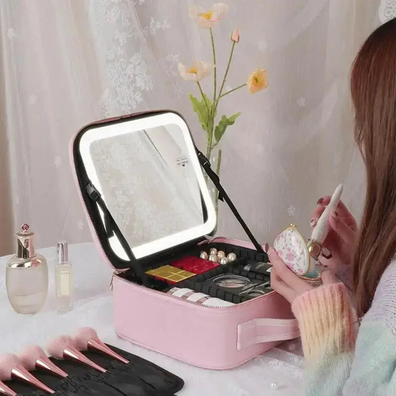 Cosmetiquera Profesional con Luz LED 3 Tonos - Compartimentos ajustables