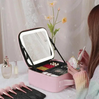 Cosmetiquera Profesional con Luz LED 3 Tonos - Compartimentos ajustables