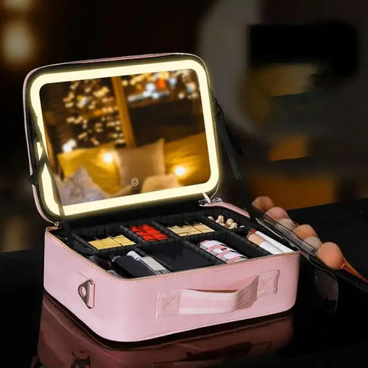 Cosmetiquera Profesional con Luz LED 3 Tonos - Compartimentos ajustables