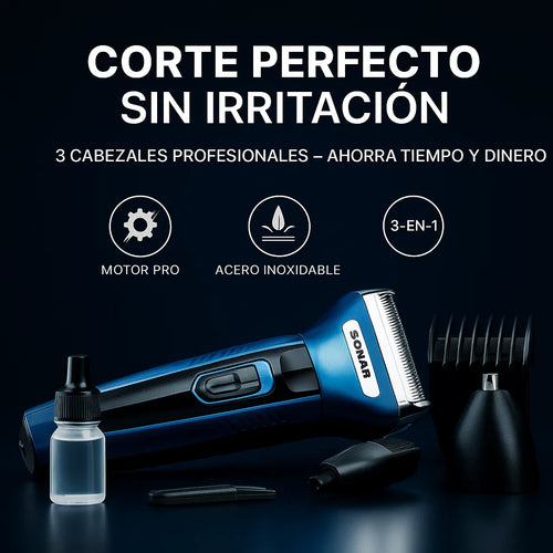 Afeitadora Sonar 3 en 1 Recargable — Corte Perfecto, Sin Irritación