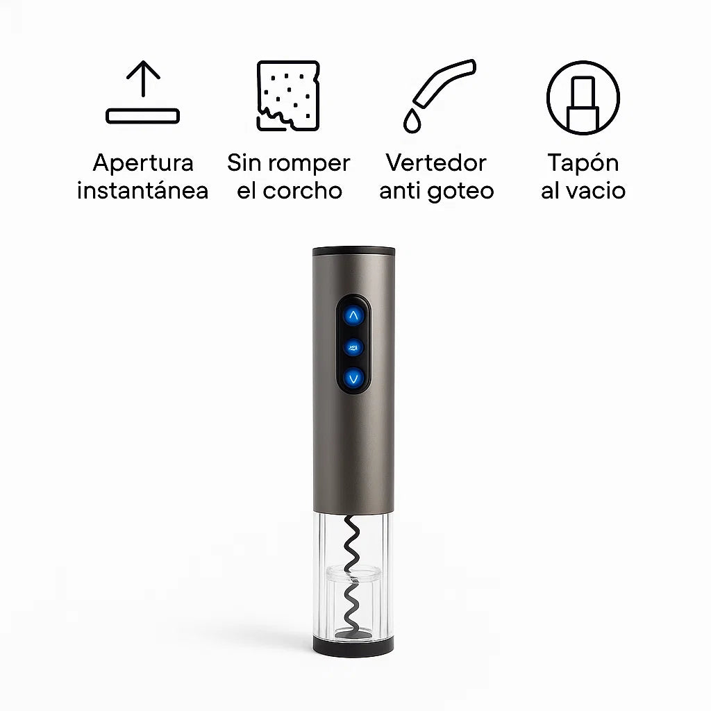 Abridor de Vino Eléctrico Premium — El kit ideal para abrir, servir y conservar tus vinos
