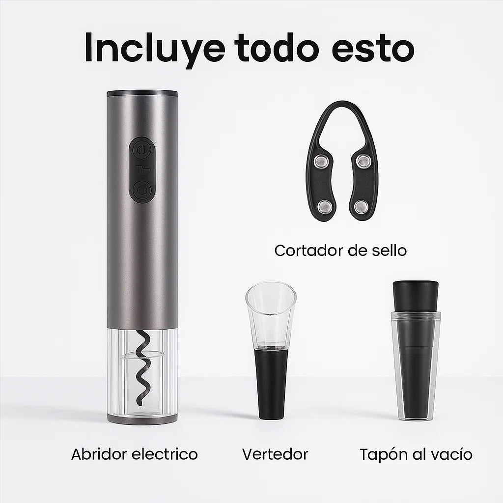 Abridor de Vino Eléctrico Premium — El kit ideal para abrir, servir y conservar tus vinos